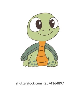 Cute domestic turtle in flat design. Friendly baby tortoise, reptile pet. Vector illustration isolated.