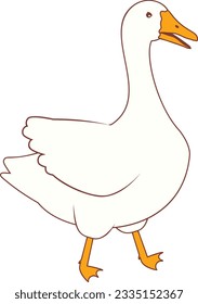 Cute domestic white goose with yellow beak illustration.