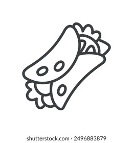 Cute doner icon. Hand drawn monochrome illustration of a shawerma sandwich isolated on a white background. Kawaii sticker. Vector 10 EPS.