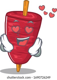 Cute doner kebab cartoon character has a falling in love face