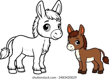 cute donkey animal coloring book illustration