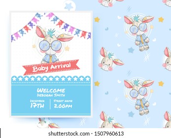Cute donkey baby card with pattern