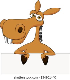 Cute donkey with blank sign