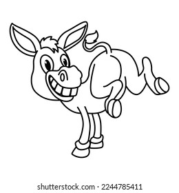 Cute donkey cartoon characters vector illustration. For kids coloring book.