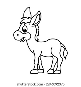 Cute donkey cartoon characters vector illustration. For kids coloring book.