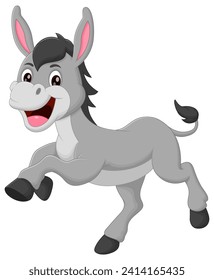 Cute Donkey Cartoon Running Vector Illustration. Animal Nature Icon Concept Isolated Premium Vector