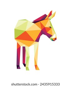 Cute Donkey Colorful Vector Polygon. Colorful Low Poly Abstract Vector of Donkey Horse. Abstract Donkey Illustration Logo