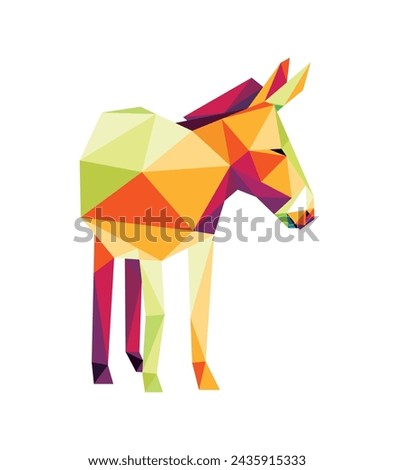 Cute Donkey Colorful Vector Polygon. Colorful Low Poly Abstract Vector of Donkey Horse. Abstract Donkey Illustration Logo