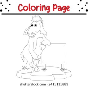 cute donkey coloring page for kids. Black and white vector animals for coloring book