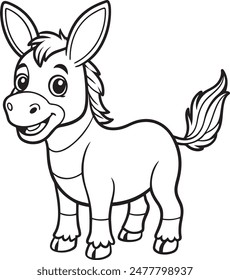 Cute Donkey Doodle Coloring Page Character for Kids' Activities