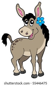 Cute donkey with flower - vector illustration.