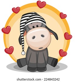 Cute Donkey in hat with hearts 