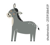 Cute donkey isolated on white background. Funny farm animal clipart for kids design. Vector illustration
