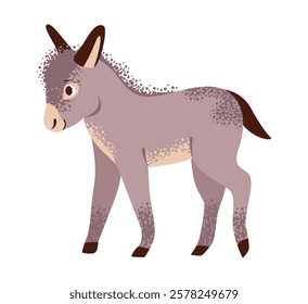 Cute donkey isolated on white background. Farm animal. Flat vector illustration.