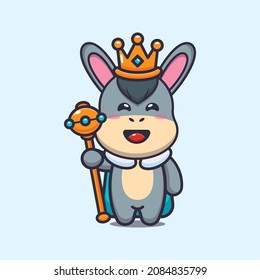 Cute donkey king. Cute cartoon animal illustration.