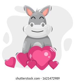cute donkey with love cartoon vector