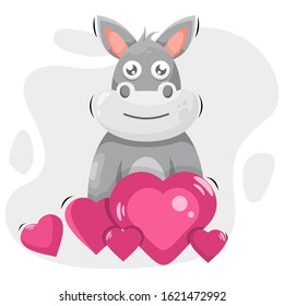 cute donkey with love cartoon vector