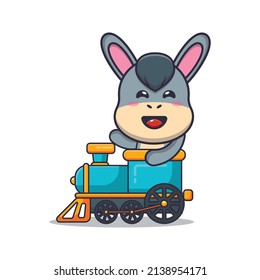 cute donkey mascot cartoon character ride on train
