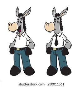A cute donkey mascot in two poses - Vector clip art illustration on white background