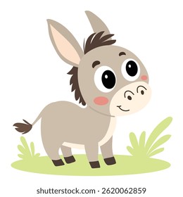Bonito Burro em Estilo Plano Mínimo. Pato Animal de Fazenda. Arte vetorial desenhada à mão.