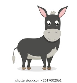 Cute donkey on white background. Vector illustration in flat style, cartoon character.