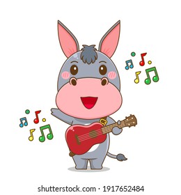 Cute donkey playing guitar cartoon character vector design illustration