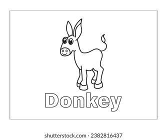 Cute donkey, simple thick lines kids or preschool children cartoon coloring book pages.