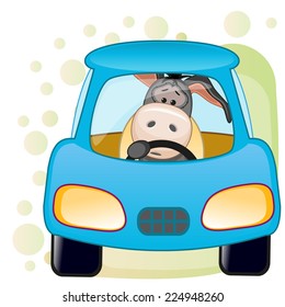Cute Donkey is sitting in a car 