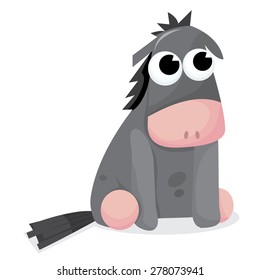 A cute donkey sitting down cartoon vector illustration.