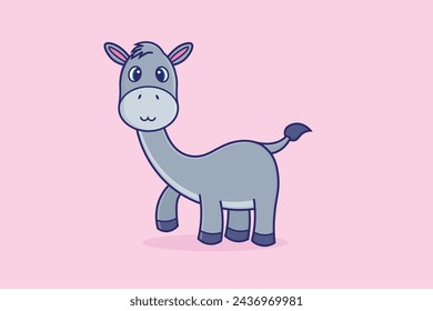 Lindo burro de pie animal icono vectorial ilustración de dibujos animados. Icono de la naturaleza animal Vector plano de dibujos animados