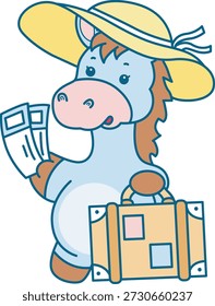 Ícone de adesivo bonito Burro. Engraçado Burro trazer um saco de viagem