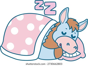 Lindo icono de la etiqueta engomada del burro. Funny Donkey estaba durmiendo