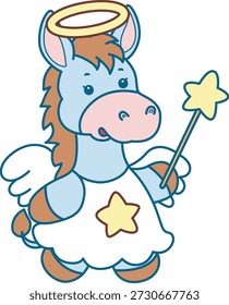 Cute Donkey sticker icon. Funny Donkey wearing a fairy costume