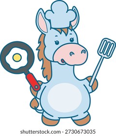 Süße Esel Aufkleber Symbol. Lustiger Esel wollen Ei kochen