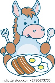 Süße Esel Aufkleber Symbol. Lustiger Esel will Speck essen