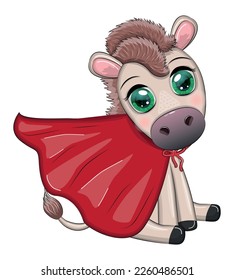 Cute donkey superhero in a red lifeguard cape.