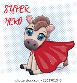 Cute donkey superhero in a red lifeguard cape.