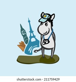 Cute donkey tourist photographer illustration
