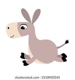 Um burro fofo. Desenho plano vetorial, desenho animado, rabiscar. Cartão postal, cartaz, decoração de quarto infantil, impressão em T infantil, impressão para roupas infantis.