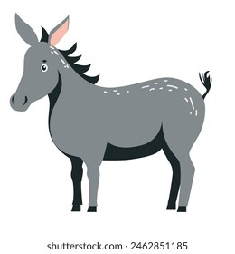 Cute donkey vector illustration, isolated on white background. Donkey in flat style, rural farming, can be used for kids cards or posters.