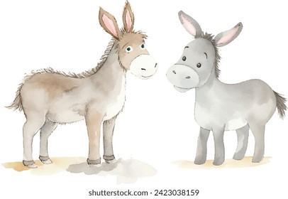 cute donkey watercolor vector illustration