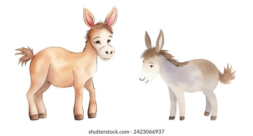 cute donkey watercolor vector illustration