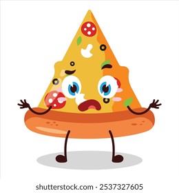 cute don't know expression of slice of pizza character