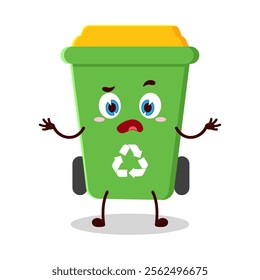 cute don't know expression of trash bin cartoon character
