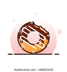 cute donut bitten illustration with outline stroke with flat design style