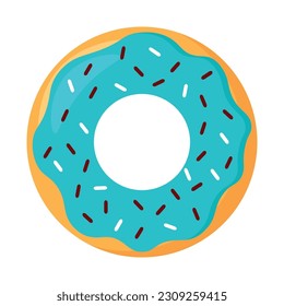 Cute Donut with Blue Glaze and Choco Sprinkles Vector Illustration Food Bakery Doodle Isolated on White Background