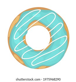 Cute donut with blue glaze isolated on white . Yummy doughnut icon. Vector template for poster, banner, flyer, sticker, t-shirt, postcard, logo design, etc.