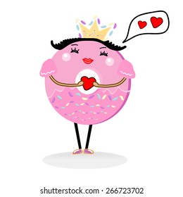 cute Donut Cartoon Character. Queen  Donut, Mrs  Donut in love