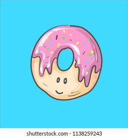Cute donut cartoon illustration character with human smiling face