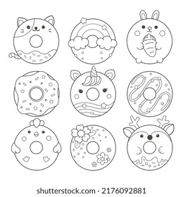 Cute donut character coloring page